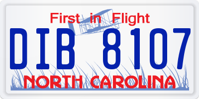 NC license plate DIB8107