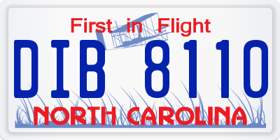 NC license plate DIB8110