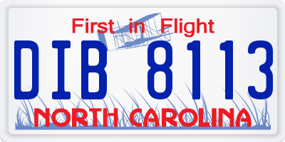 NC license plate DIB8113