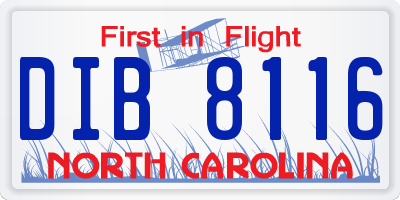 NC license plate DIB8116