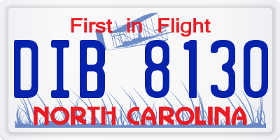 NC license plate DIB8130