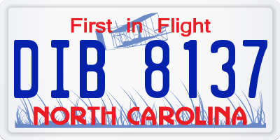 NC license plate DIB8137