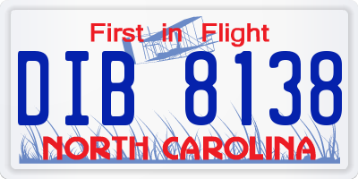 NC license plate DIB8138
