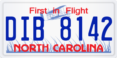 NC license plate DIB8142