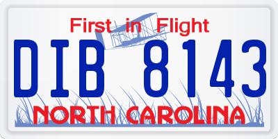 NC license plate DIB8143