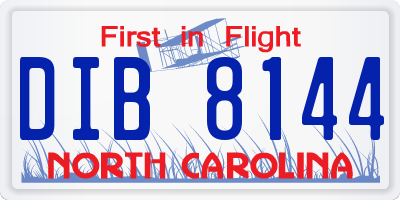 NC license plate DIB8144