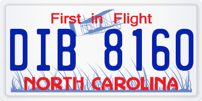 NC license plate DIB8160