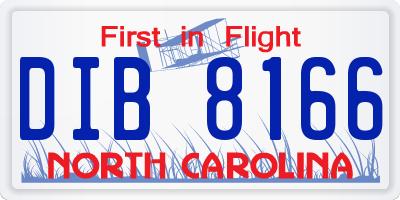 NC license plate DIB8166