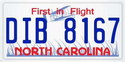 NC license plate DIB8167