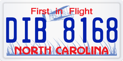 NC license plate DIB8168