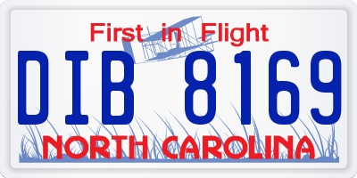 NC license plate DIB8169
