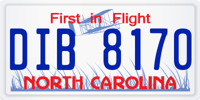 NC license plate DIB8170
