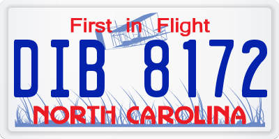 NC license plate DIB8172