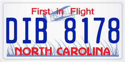 NC license plate DIB8178