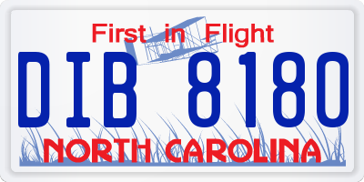 NC license plate DIB8180