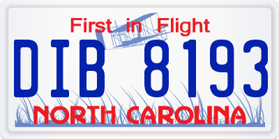 NC license plate DIB8193