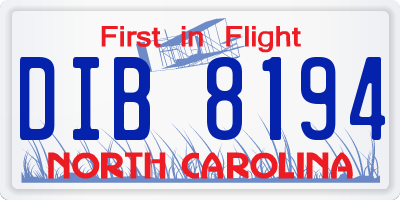 NC license plate DIB8194