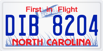 NC license plate DIB8204