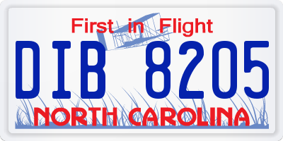NC license plate DIB8205