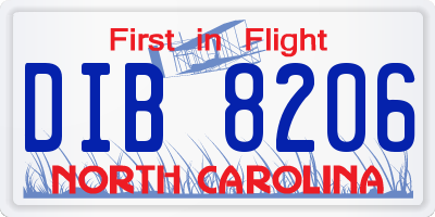 NC license plate DIB8206