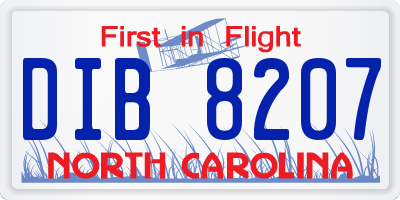 NC license plate DIB8207