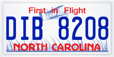 NC license plate DIB8208