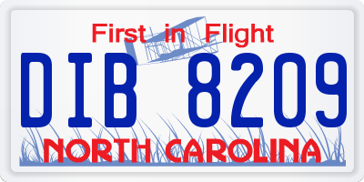 NC license plate DIB8209