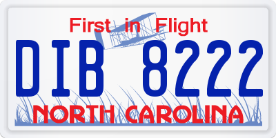 NC license plate DIB8222