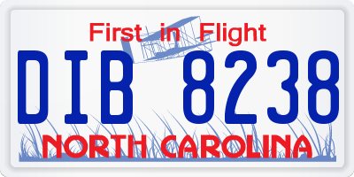 NC license plate DIB8238