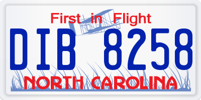 NC license plate DIB8258