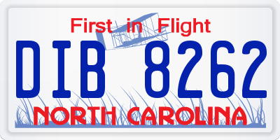 NC license plate DIB8262