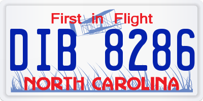 NC license plate DIB8286