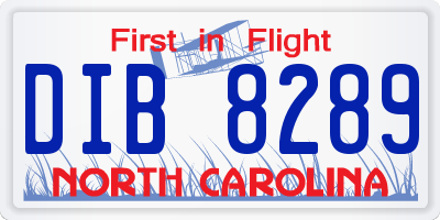 NC license plate DIB8289