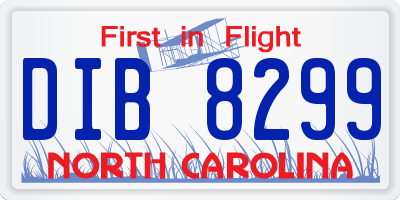 NC license plate DIB8299
