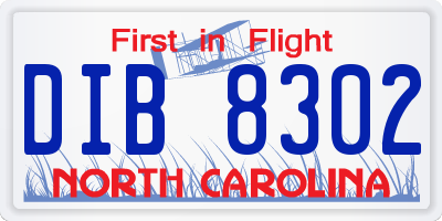 NC license plate DIB8302