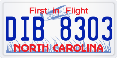 NC license plate DIB8303