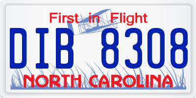 NC license plate DIB8308