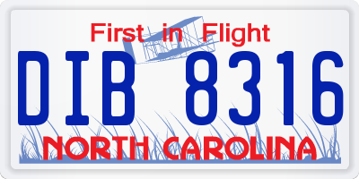 NC license plate DIB8316