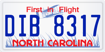 NC license plate DIB8317