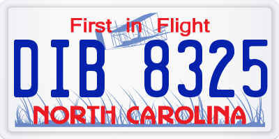 NC license plate DIB8325