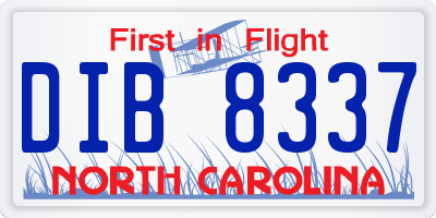 NC license plate DIB8337