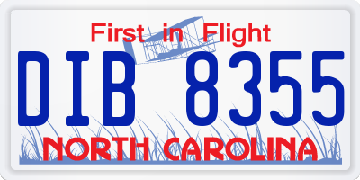 NC license plate DIB8355