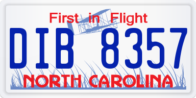 NC license plate DIB8357