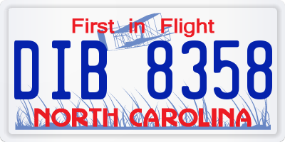 NC license plate DIB8358