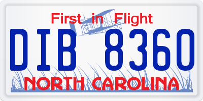 NC license plate DIB8360