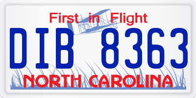 NC license plate DIB8363