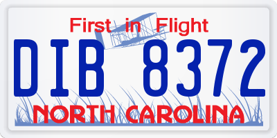 NC license plate DIB8372