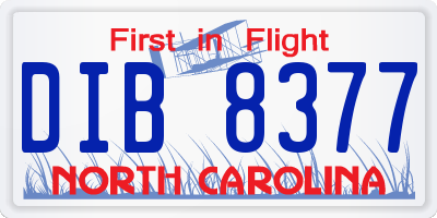NC license plate DIB8377