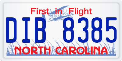 NC license plate DIB8385
