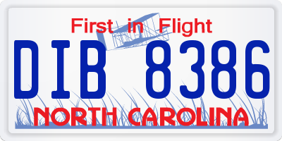 NC license plate DIB8386